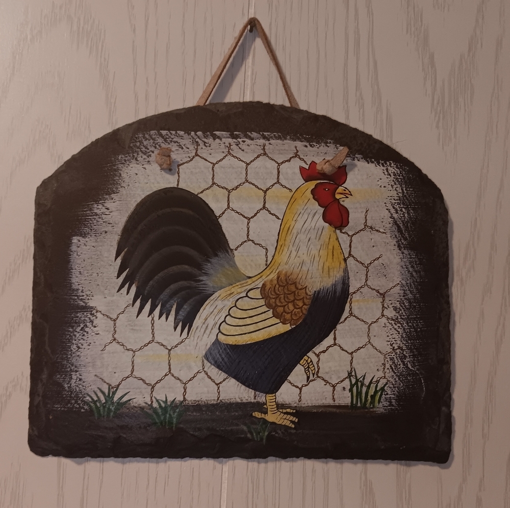 Chicken Farmhouse Hand-Painted Wall Hanging Slate Country Farmhouse 8x7”